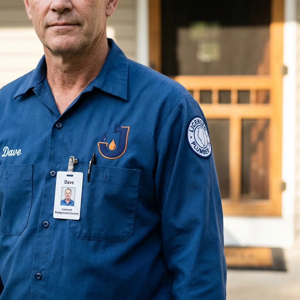 Licensed plumber showing ID badge in Sunbury, PA