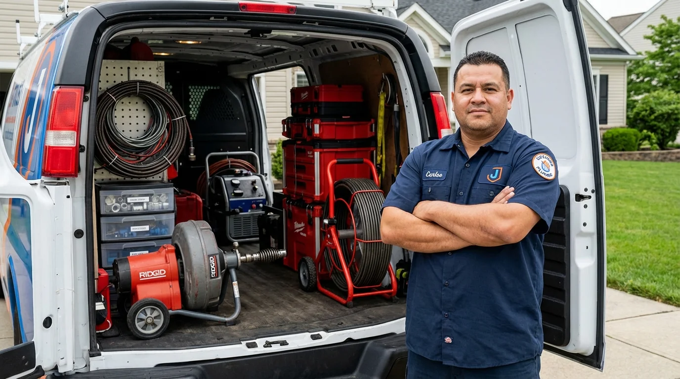 Professional drain cleaning equipment and Johns Plumbing LLC plumber in Sunbury