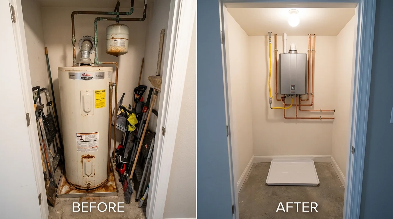 Tank water heater versus wall-mounted tankless unit comparison for Sunbury, PA homeowners