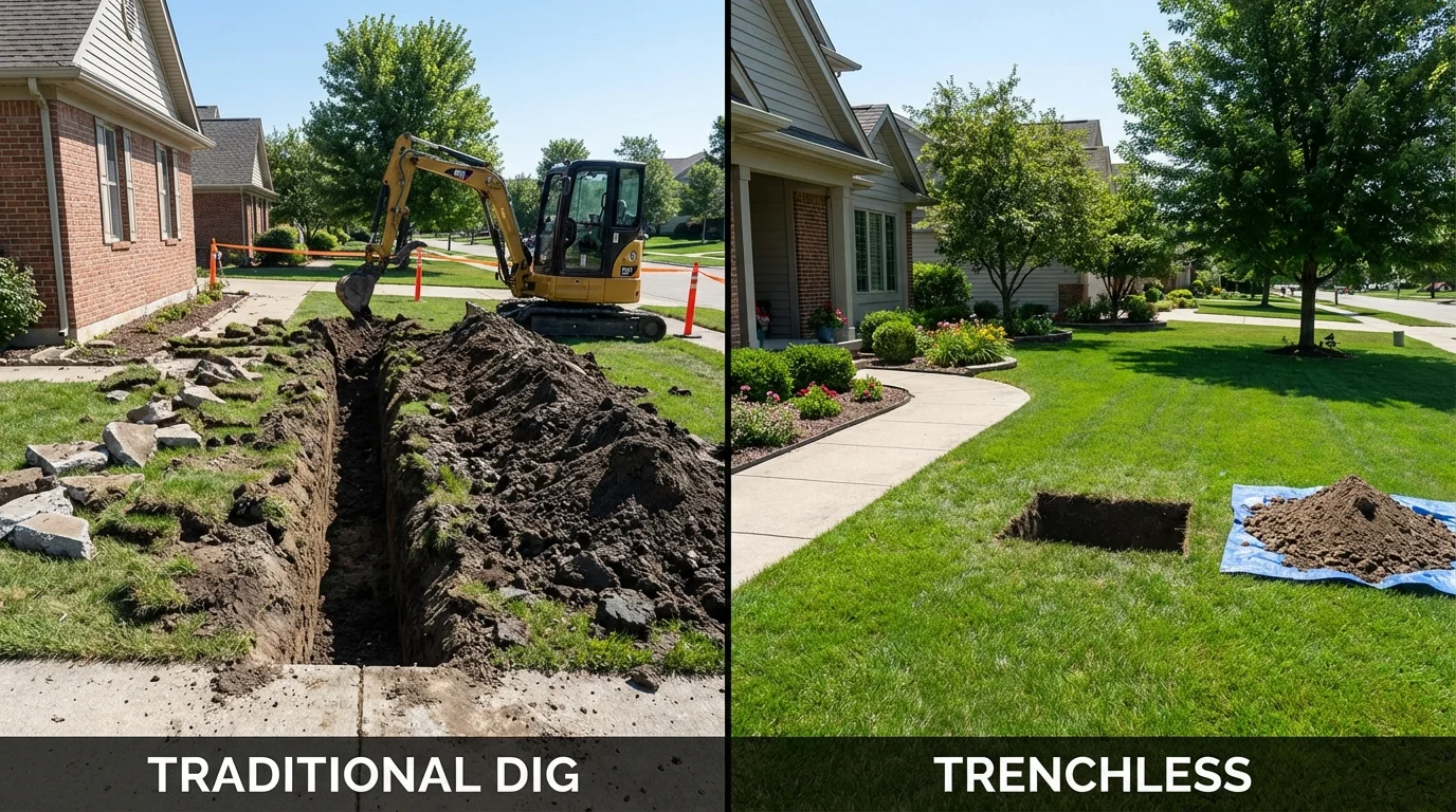 Trenchless sewer repair with minimal yard damage versus traditional excavation in Sunbury, PA